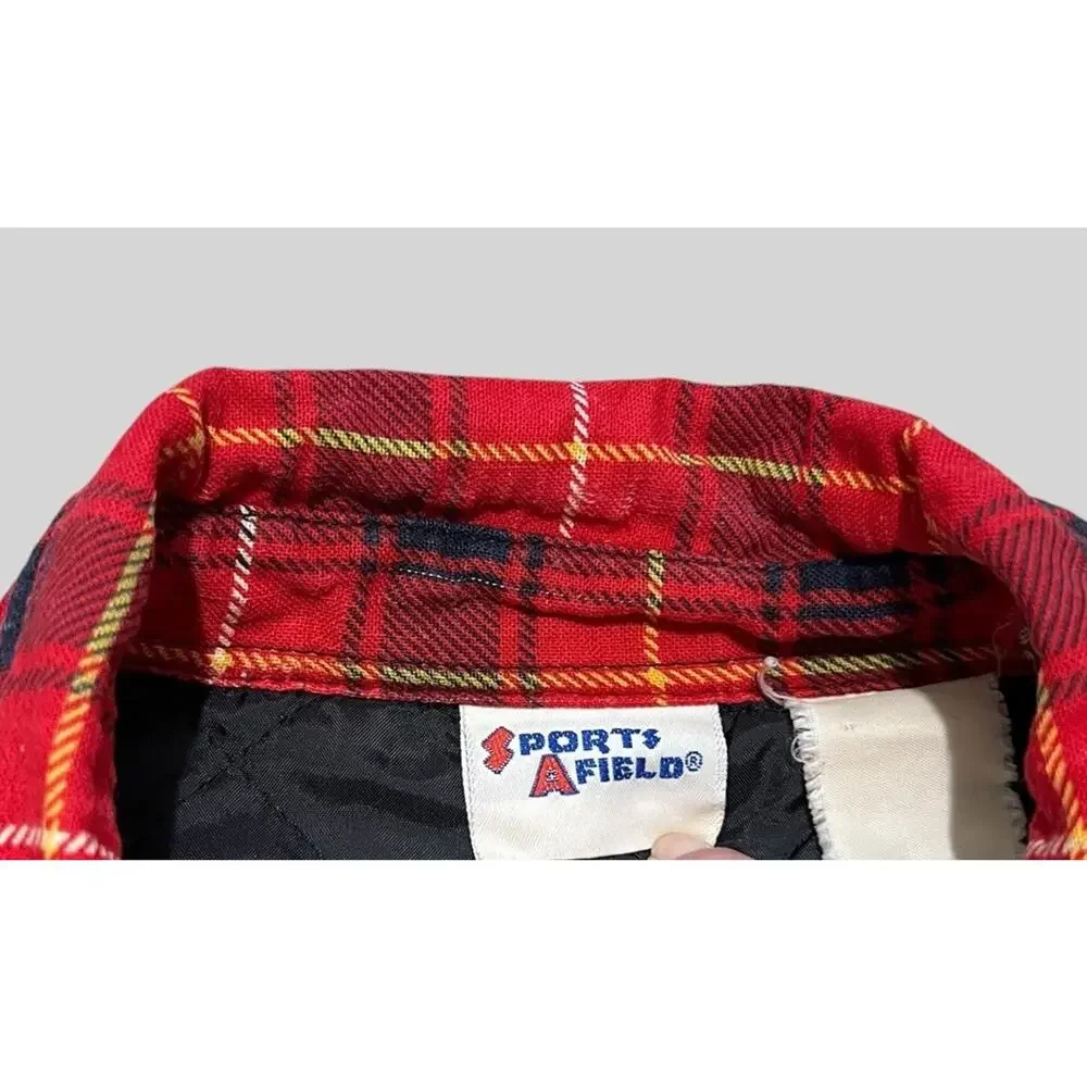 Vtg Sports Afield Men XL Quilted Red Flannel Shirt Jacket Distressed Thrashed